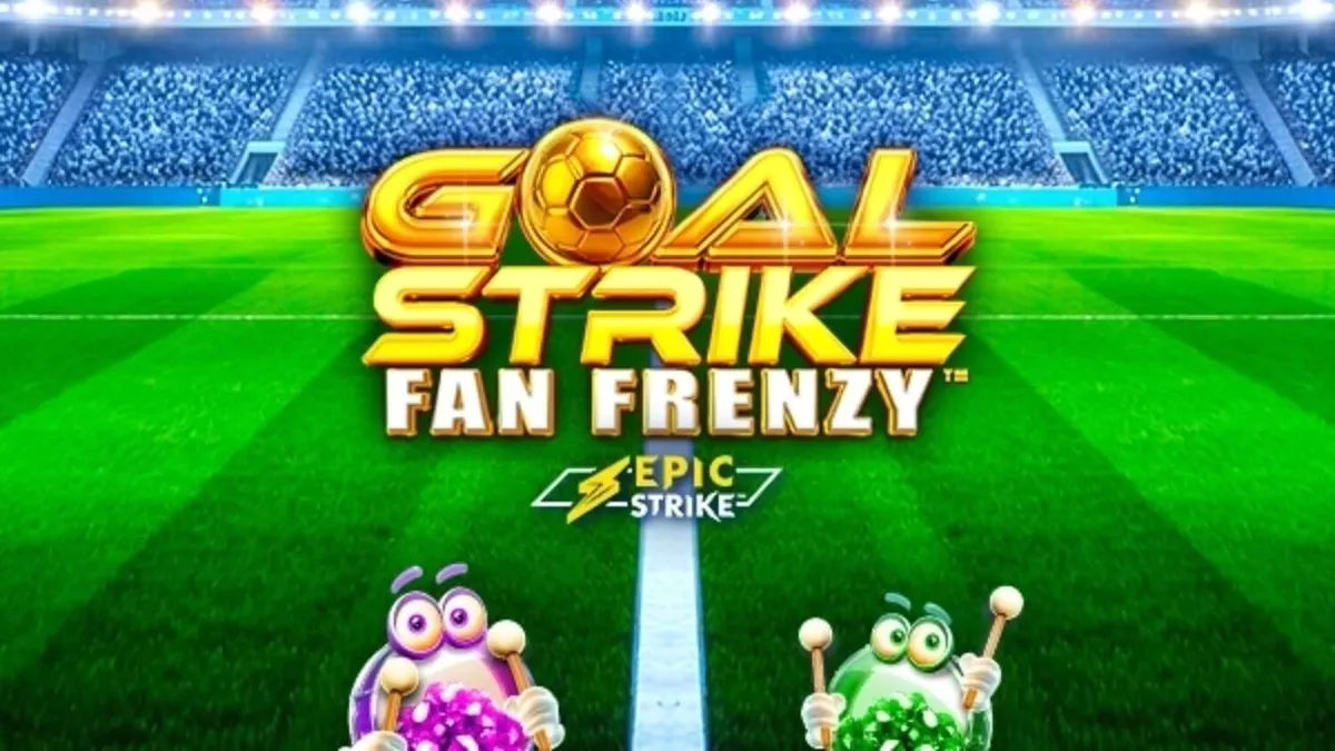 Tampilan visual slot Goal Strike Fan Frenzy dengan tema stadion sepak bola